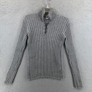 Vintage Armani Exchange Mens Gray Ribbed Lace Up Mock Neck Sweater Size M READ